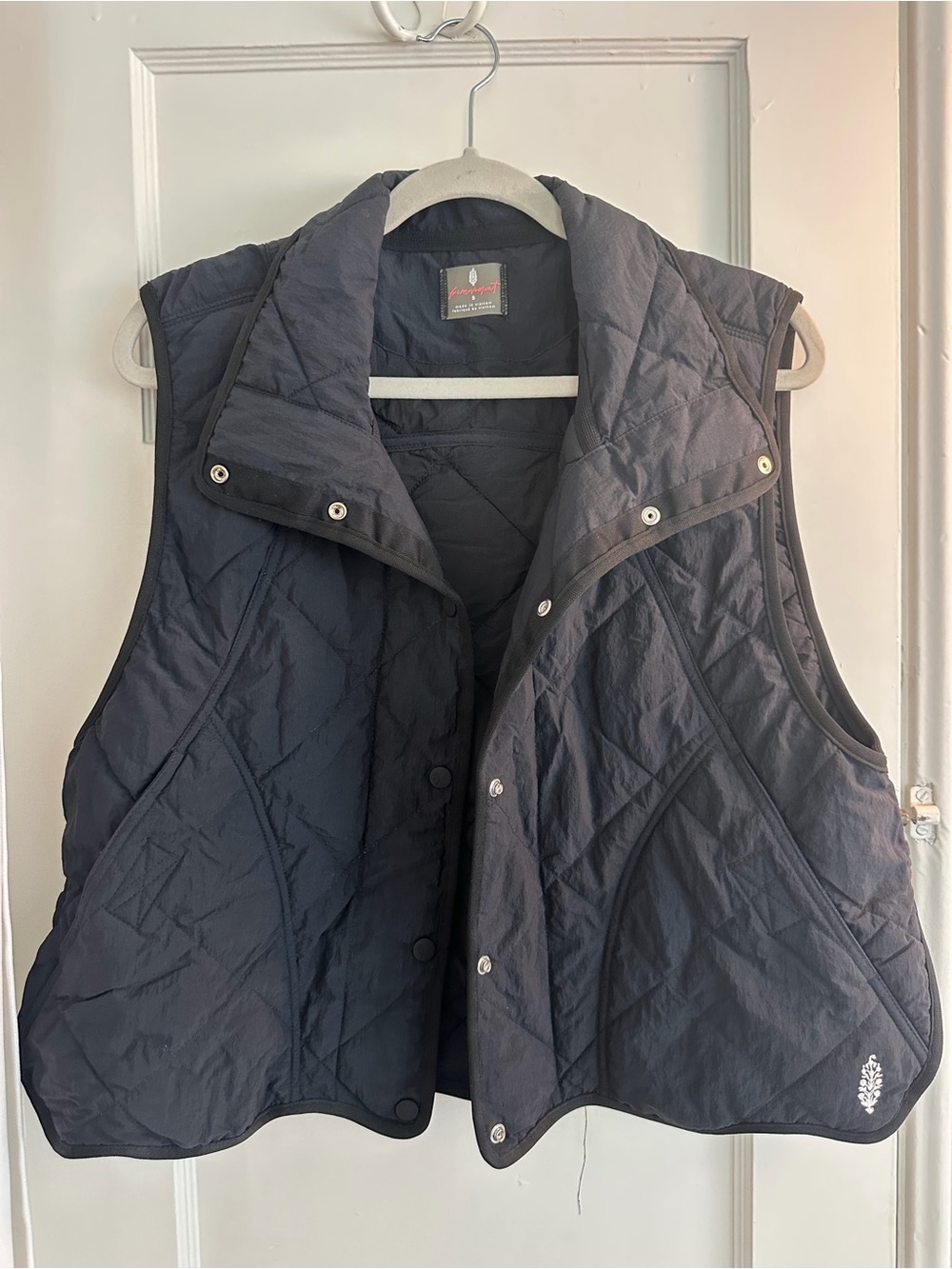 Free People Quilted Navy Blue Vest with Snap Front
